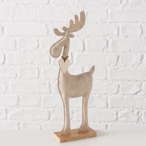 Boltze Home Beeld Hert Booner 17x5x34cm Textiel Hout Creme/bruin