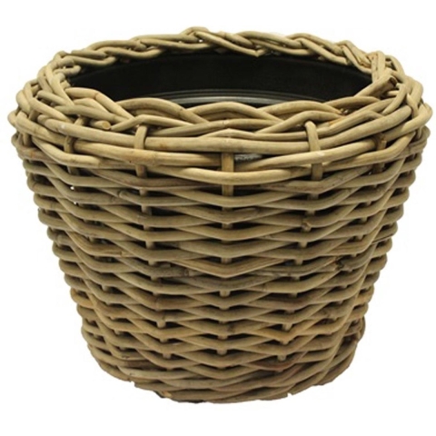 Planten/bloemen mand - rotan - gevlochten riet - D57 x H43 cm - drypot - plantenpot -