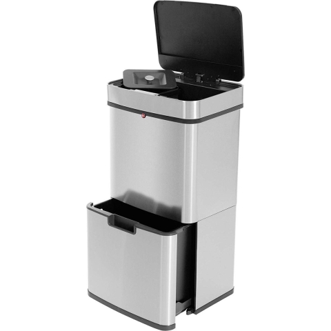 Hailo Öko Vario XL 6560010 Afvalscheidingssysteem 50 l RVS, Kunststof (l x b x h) 31.5 cm x 420 mm x 785 mm Zilver Anti-vingerafdrukken, Met automatische