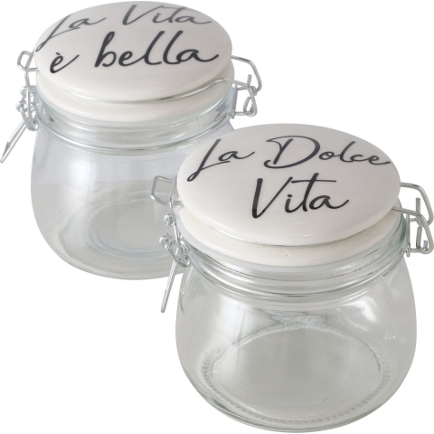 Boltze Home Storage Jar Dolce Vita, 2 Ass., 450 Ml, H 12,00 Cm, Clear Glass,