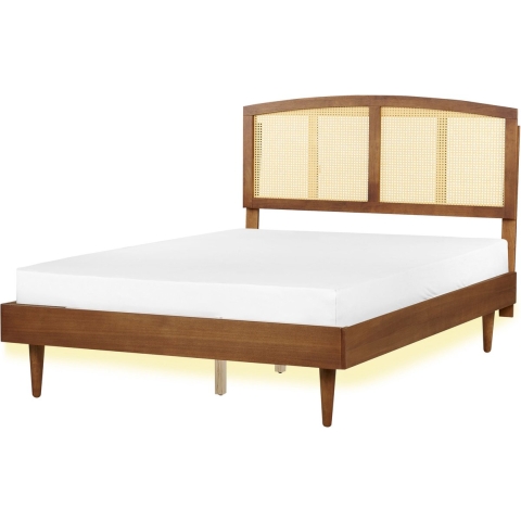 Beliani-VARZY -Bed met LED-Lichtbruin-140 x 200 cm-Rubberhout