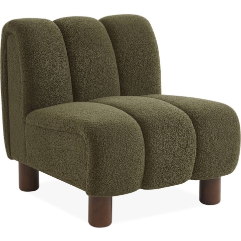sweeek - Relaxfauteuil met afgeronde poten in hout en boucléstof