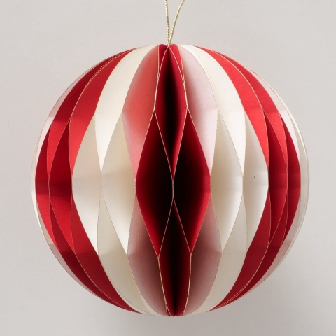 Kerstbal Yorki Papier Ø12,7cm Mat Rood/wit