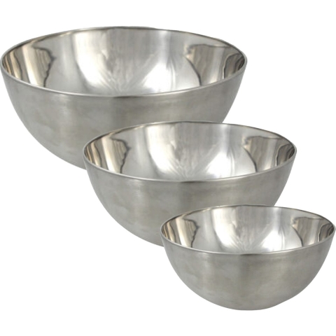 Voedsel serveer schalen set - 6x stuks - metallic zilver - RVS - Dia 13/19/23 cm -