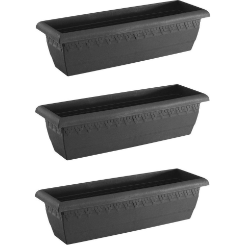 Set van 3x antraciet grijze rechthoekige plantenpotten/bloempotten Jardinera 60 x 20 cm kunststof -