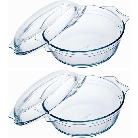 Set van 2x stuks ronde glazen ovenschalen met deksel 3 liter 23 x 11 cm -