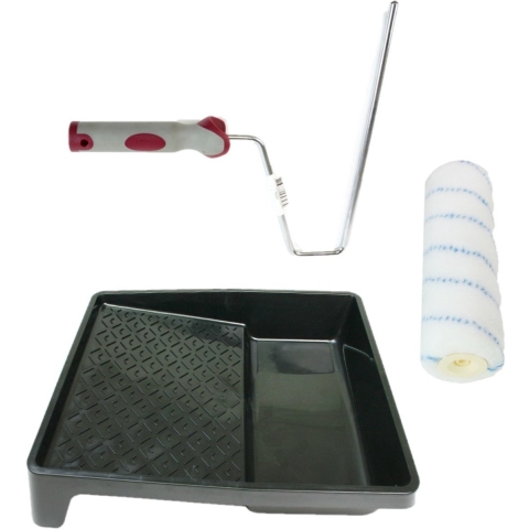 Verfroller anti spat lakroller profi schilderset met softgrip beugel en verfbak 18 cm -