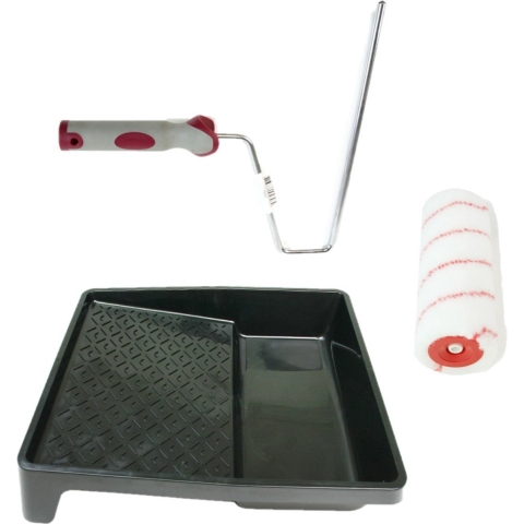 Verfroller anti spat lakroller profi schilderset met softgrip beugel en verfbak 18 cm -