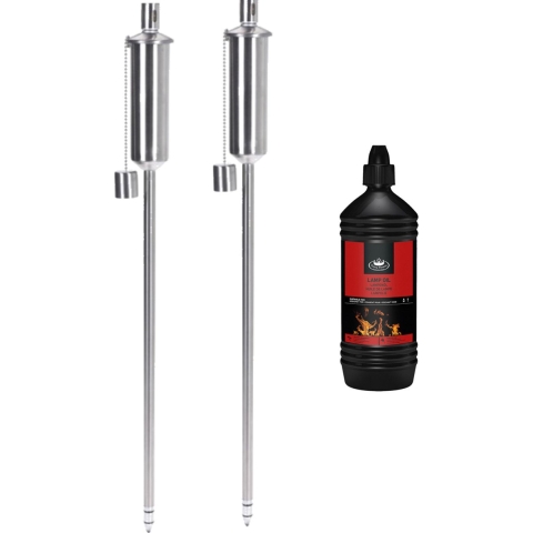 2x stuks Tuinfakkels RVS 115 cm inclusief 1 liter lampenolie/fakkelolie -