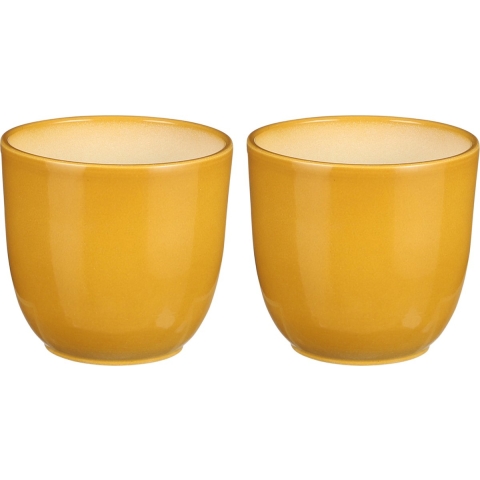 Plantenpot/bloempot Tusca - 2x - Okergeel - keramiek - glans - D28/H25 cm -