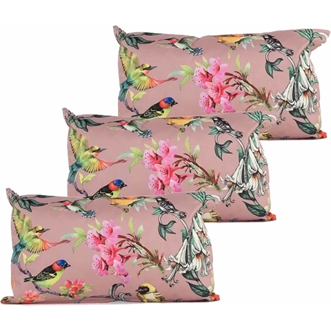 Buitenkussen bloem - 3x - roze - 30 x 50 cm - Water en UV bestendig -