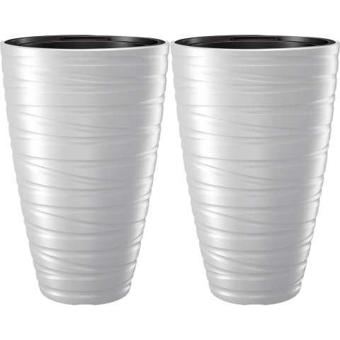 Plantenpot/bloempot Amazing - 2x - buiten/binnen - kunststof - wit - D37 x H58 cm -