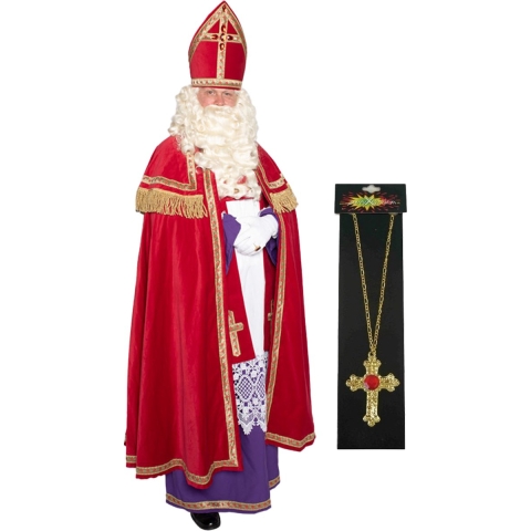 Sinterklaas kostuum - inclusief kruis ketting met rode steen One size -