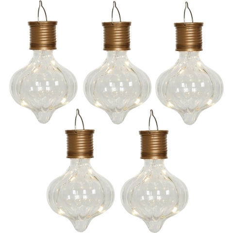 Solar hanglamp bol/peertje - 10x - Marrakech - kunststof - D8 x H12 cm - LED -