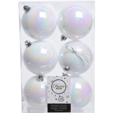 30x Parelmoer witte kerstballen 8 cm kunststof mat/glans -