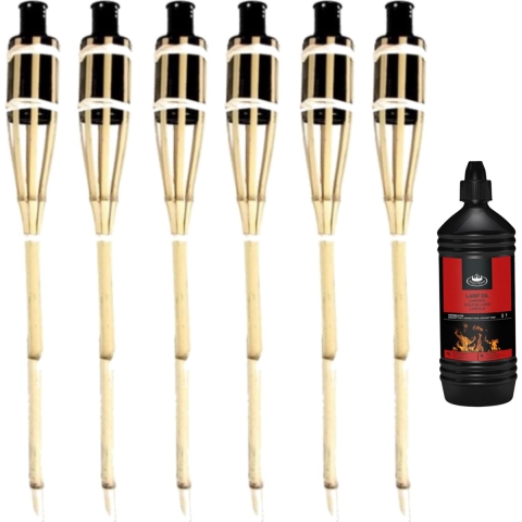6x stuks Bamboe fakkels safe 60 cm inclusief 1 liter lampenolie/fakkelolie -