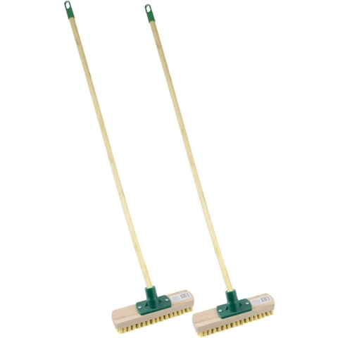 2x stuks luiwagen/Schrobbezem met steel - hout - B24 cm -