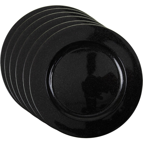 Set van 6x stuks kerstdiner onderborden rond zwart glitter 33 cm -