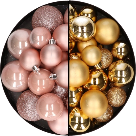 Kerstballen 60x stuks - mix goud/lichtroze - 4-5-6 cm - kunststof -