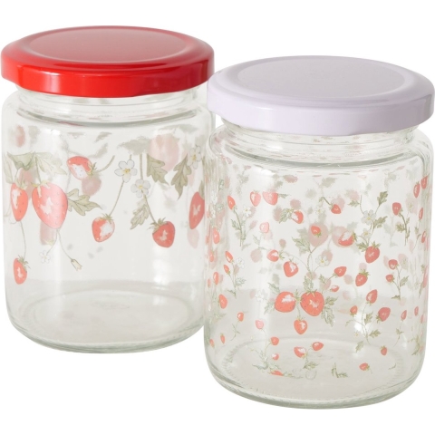 Boltze Home Voorraadpot &apos;Emily&apos; Aardbei Glas 240ml Dia.7x9cm 2 Assorti