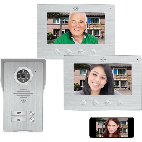ELRO DV477IP2 Wifi IP Video Deur Intercom - 2 Appartementen - met 2x 7 inch kleurenscherm - Color Night Vision - Bekijken en communiceren via App