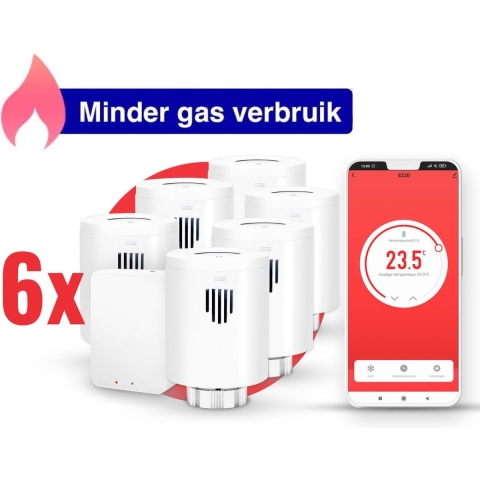 evanell° Slimme Radiatorknop Starterskit Incl. 6 Radiatorknoppen (Updated V2) - Thermostaatknop Werkt met Google Home en Alexa