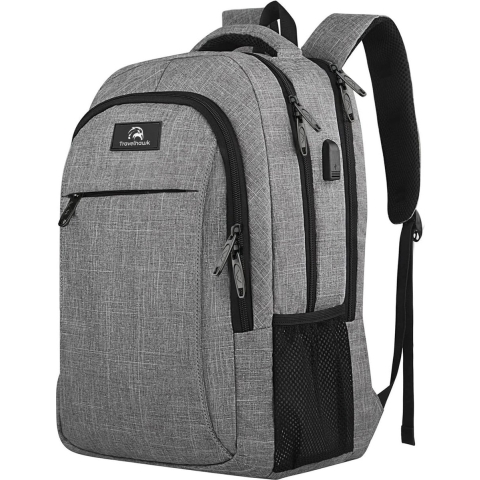 Travelhawk Rugzak - 36L - 17 inch - Grijs - Laptop Rugzak - Heren&Dames - Waterafstotend - Met USB Oplaadpoort
