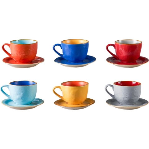 Vivi Oggi - Koffiekopjes set van 6 -Ø 9cm - Cappuccino - Kop en Schotel - 150 ml - Italië - Kerst