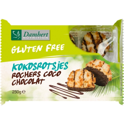 12x Damhert Kokosrotsjes Chocolade Glutenvrij 250 gr