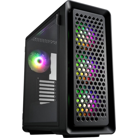 FSP Fortron CUT593A Midi-tower Gaming-behuizing Zwart 4 voorgeïnstalleerde LED-ventilators, Zijvenster, Stoffilter