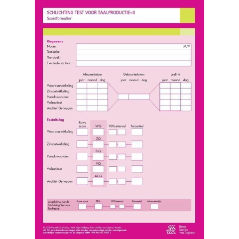 Schlichting Test voor Taalproductie-II (Schlichting Taalproductie) - scoreformulieren (Paperback)