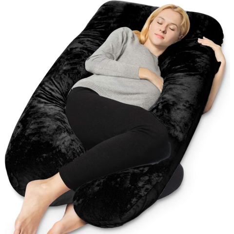 Earkings Zwangerschapskussen Zijslaapkussen 140x80cm U-vorm met Afneembare hoes - Body Pillow Zwart