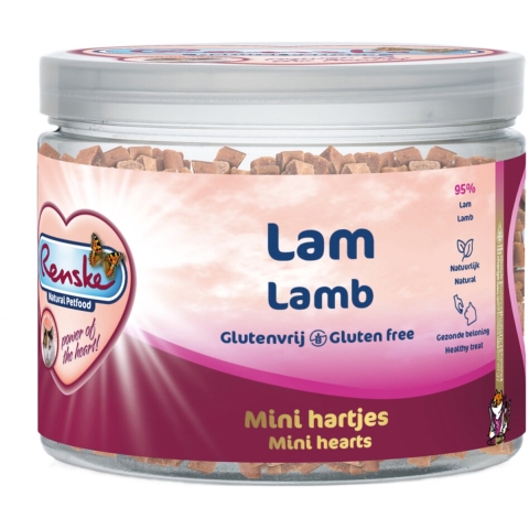 12x Renske Gezonde Beloning Hartjes Kattensnack mini Lam 100 gr