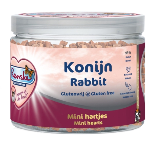 12x Renske Gezonde Beloning Hartjes Kattensnack mini Konijn 100 gr