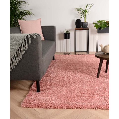 Tapeso Hoogpolig vloerkleed shaggy Trend effen - roze - 140x200 cm