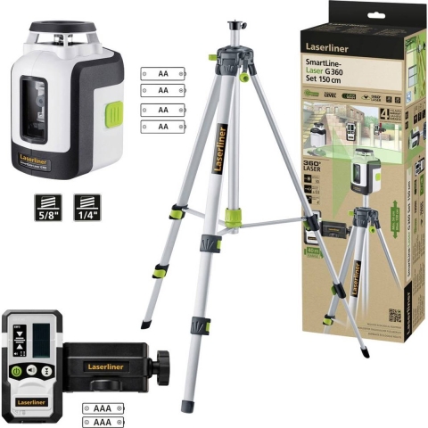 Laserliner SmartLine-Laser Set 360 Incl. Statief En Ontvanger In Tas - Groen - 30m - 2 Lijnen