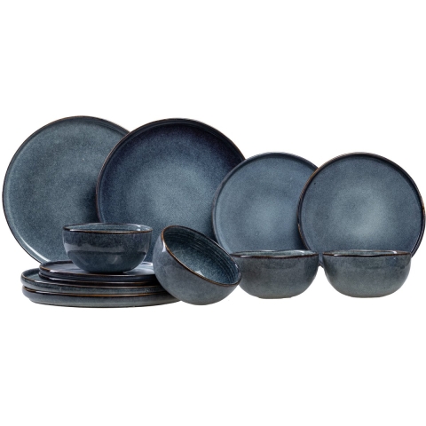 Ona Serviesset Duna Blue - 12-delig / 4 personen - 4 dinerborden, 4 ontbijtborden en 4 kommen