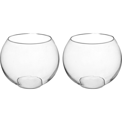 Bloemenvaas - 2x - Ronde Bol model - transparant - glas - H20 x D25 cm -