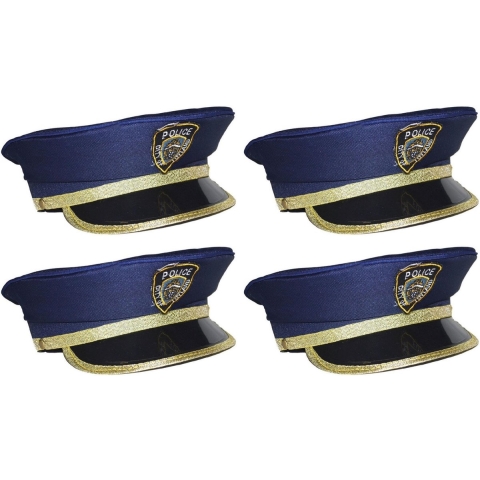 Kinder politiepet - 4x stuks - blauw met goud - Agenten - Carnaval verkleed hoeden -