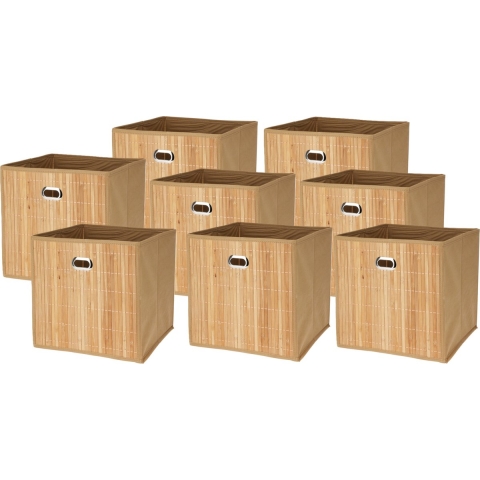 Opbergmand/kastmand - 8x - naturel - bamboe/kunststof - 28 liter - 31 x 31 x 31 cm - opvouwbaar -