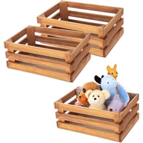 CM Opbergkist/Fruitkist - 3x - hout - decoratieve kist - vintage look - 15 x 23 x 9 cm -