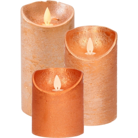 Anna Collection - LED kaarsen/stompkaarsen - 3x st - koper - 10, 12,5 en 15 cm -