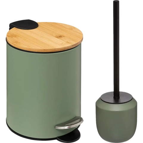 Badkamerset - pedaalemmer en toiletborstel - kaki groen - 3L - badkamer accessoires -