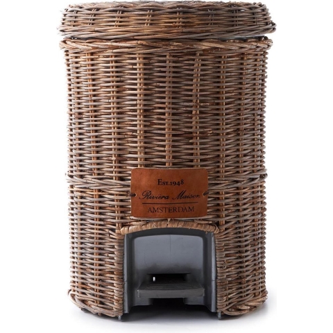 Rivièra Maison - Stijlvolle Prullenbak in B13 - Bruin van R12 - Slimit Rattan met een Hoogte van 40 cm