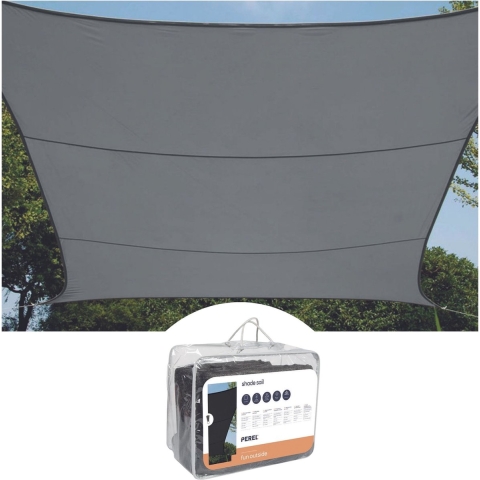 Perel Schaduwdoek, waterdoorlatend, luchtdoorlatend, 3.6 x 3.6 m, 180 g/m², HDPE, vierkant, donkergrijs
