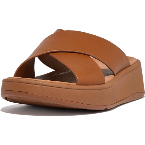 FitFlop F-Mode Leather Flatform Cross Slides Slippers