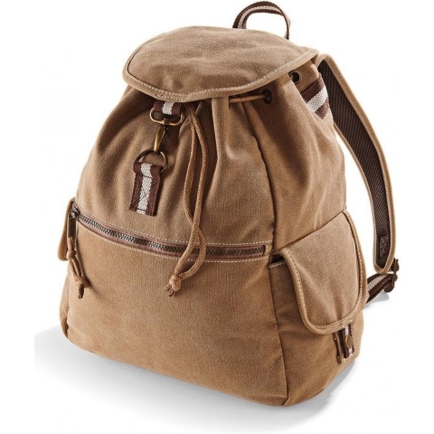 Quadra Vintage Canvas rugzak/rugtas - Kaki - 18 liter - 36 x 30 x 16 cm - Schooltas - Sporttas -