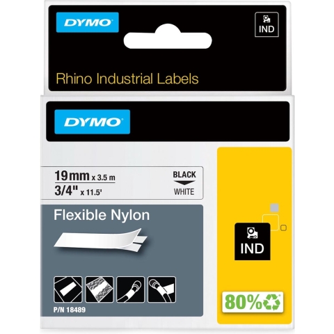 Labeltape DYMO IND RHINO 18489 Tapekleur: Wit Tekstkleur:Zwart 19 mm 3.5 m