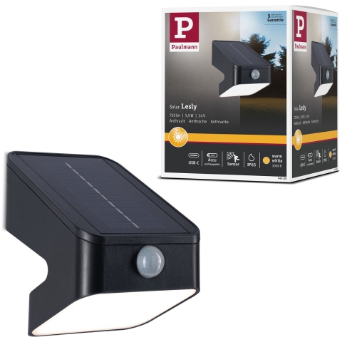 Paulmann 94608 Lesly Wandspot op zonne-energie met bewegingsmelder 5.5 W Warmwit Antraciet