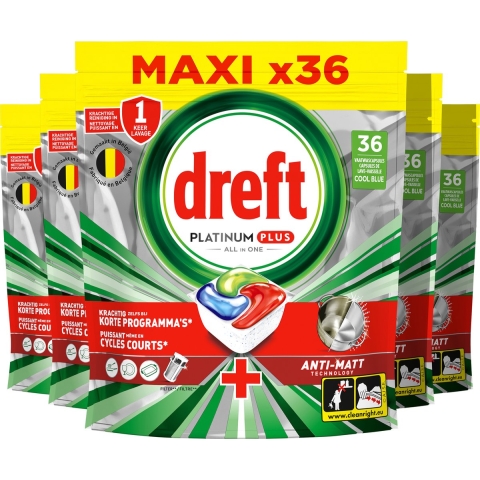 5x Dreft Vaatwastabletten Platinum Plus All In One 36 stuks